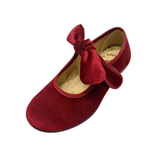 Ballerine in velluto bordeaux per bambina con fiocco e strappo - Vul·ladi
