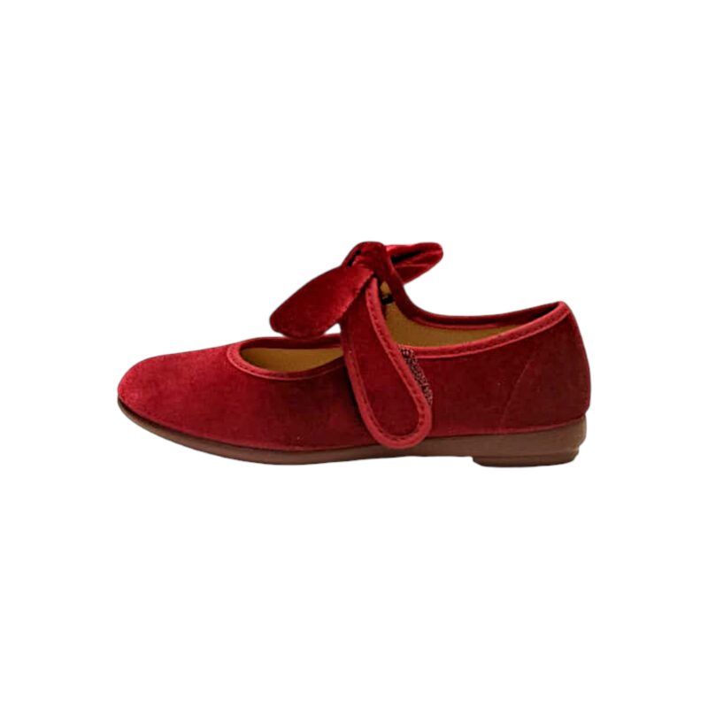 Ballerine in velluto bordeaux per bambina con fiocco e strappo - Vul·Ladi 3 Ballerine in velluto bordeaux per bambina con fiocco e strappo - Vul·ladi