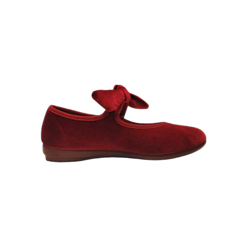 Ballerine in velluto bordeaux per bambina con fiocco e strappo - Vul·Ladi 2 Ballerine in velluto bordeaux per bambina con fiocco e strappo - Vul·ladi