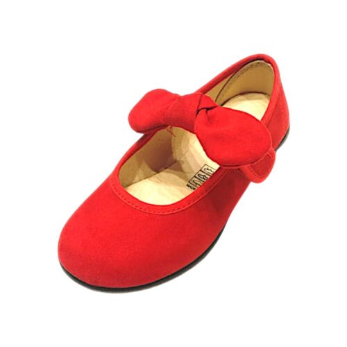 Ballerine primi passi da cerimonia in tessuto rosso per bambina con fiocco e strappo - Vul·Ladi