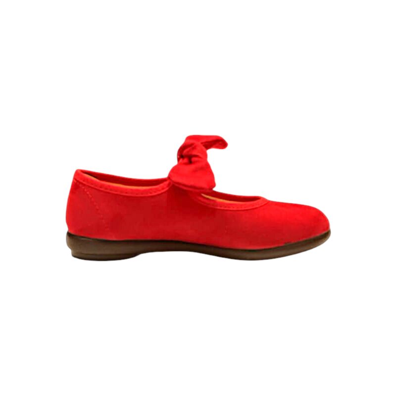Ballerine primi passi da cerimonia in tessuto rosso per bambina con fiocco e strappo - Vul·Ladi 2 Ballerine primi passi da cerimonia in tessuto rosso per bambina con fiocco e strappo - Vul·Ladi
