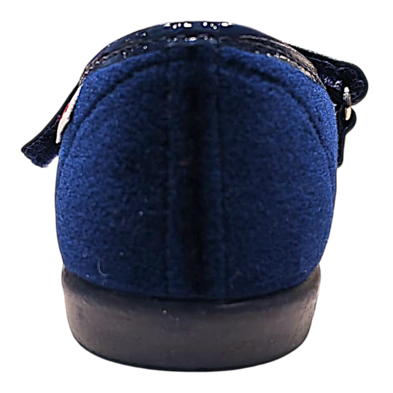 Ballerine primi passi da cerimonia in velluto blu navy per bambina con bordo interno e strappo in vernice blu navy - Vul·ladi 4 Ballerine primi passi da cerimonia in velluto blu navy per bambina con bordo interno e strappo in vernice blu navy - Vul·ladi