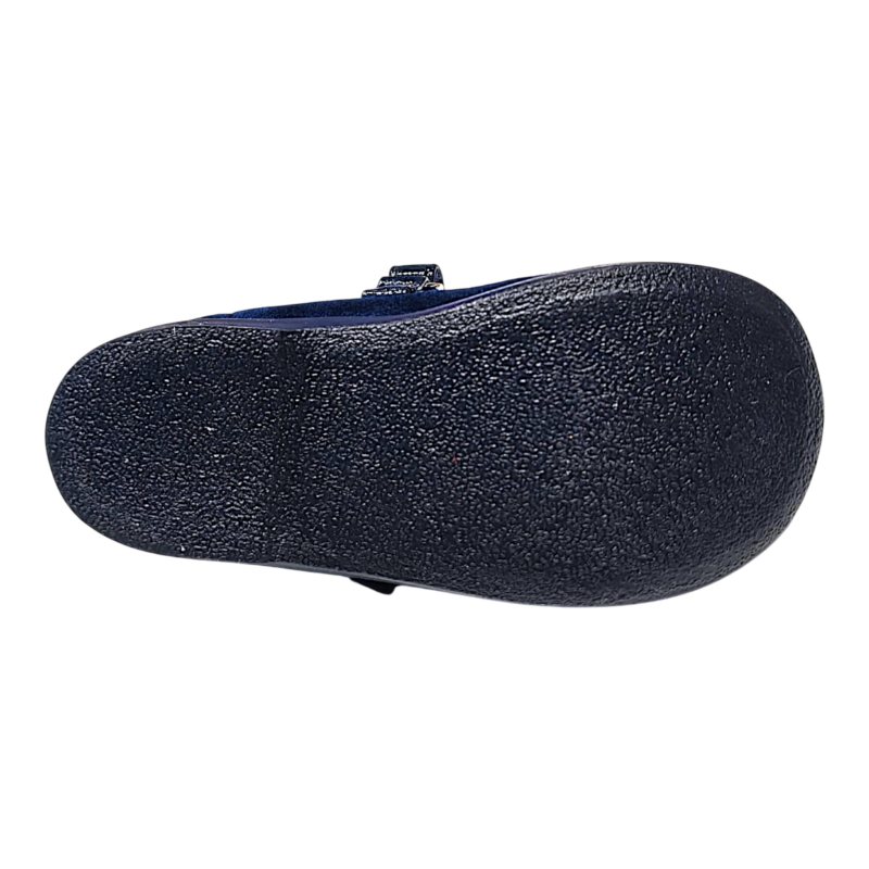 Ballerine primi passi da cerimonia in velluto blu navy per bambina con bordo interno e strappo in vernice blu navy - Vul·ladi 5 Ballerine primi passi da cerimonia in velluto blu navy per bambina con bordo interno e strappo in vernice blu navy - Vul·ladi