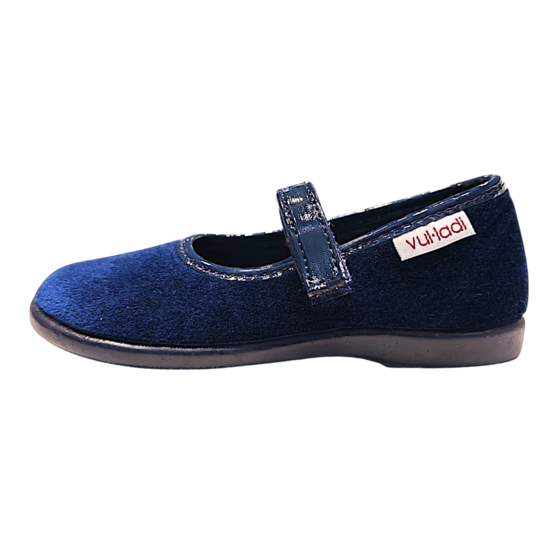 Ballerine primi passi da cerimonia in velluto blu navy per bambina con bordo interno e strappo in vernice blu navy - Vul·ladi 3 Ballerine primi passi da cerimonia in velluto blu navy per bambina con bordo interno e strappo in vernice blu navy - Vul·ladi