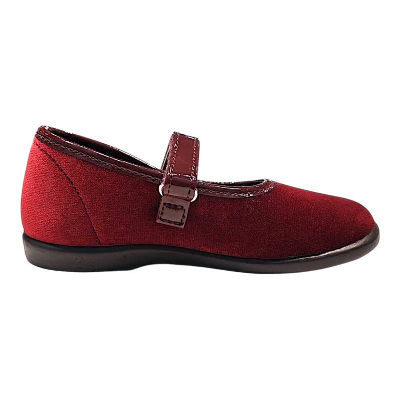 Ballerine primi passi da cerimonia in velluto bordeaux per bambina con inserti in vernice bordeaux e strappo - Vul·Ladi 2 Ballerine primi passi da cerimonia in velluto bordeaux per bambina con inserti in vernice bordeaux e strappo - Vul·Ladi