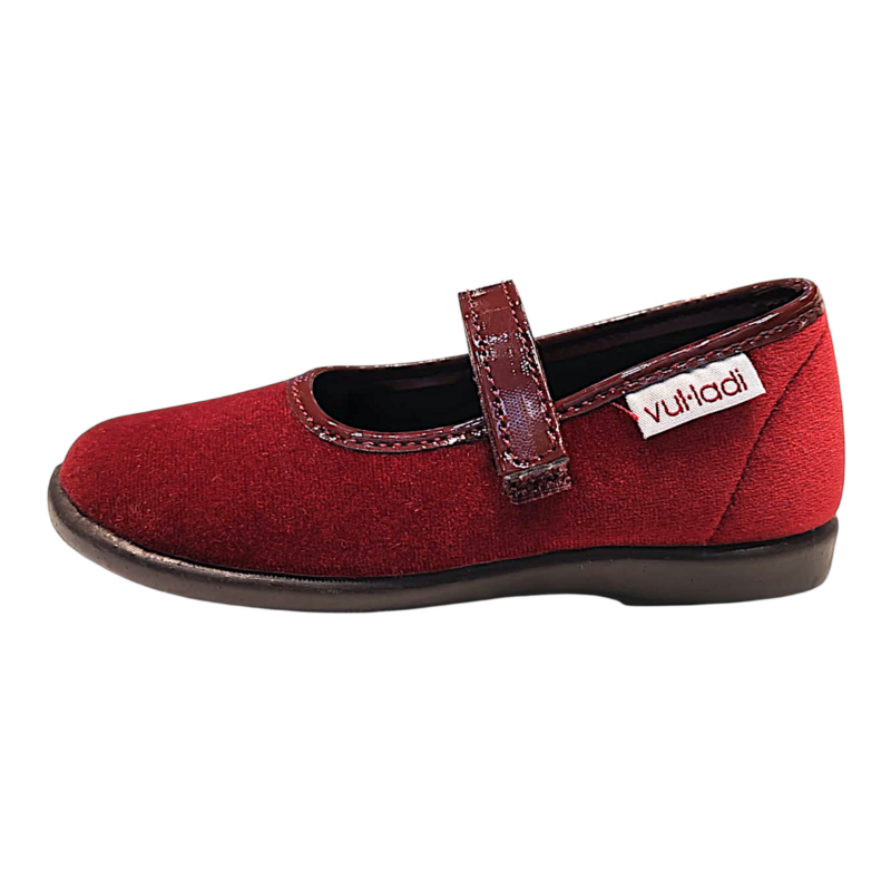 Ballerine primi passi da cerimonia in velluto bordeaux per bambina con inserti in vernice bordeaux e strappo - Vul·Ladi 3 Ballerine primi passi da cerimonia in velluto bordeaux per bambina con inserti in vernice bordeaux e strappo - Vul·Ladi