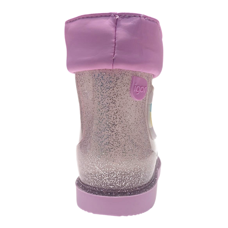 Calosce da pioggia per bambina in gomma lilla glitter con unicorno e chiusura a laccio - Igor 4 Calosce da pioggia per bambina in gomma lilla glitter con unicorno e chiusura a laccio - Igor