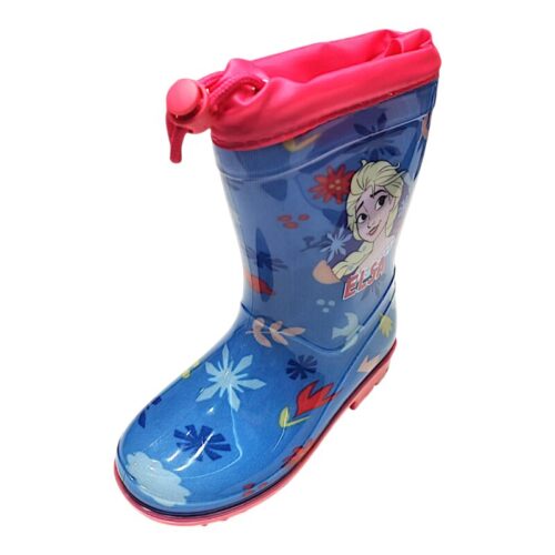 Calosce,  stivali da pioggia blu Frozen  per bambina con ritratto di Elsa e decorazioni multicolor - Perletti