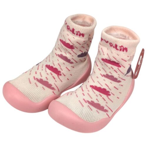 Calzino-scarpa rosa con suola in gomma antiscivolo primi passi – GARVALÍN