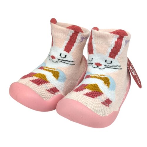 Calzino scarpa rosa per bambina con suola in gomma antiscivolo primi passi – GARVALÍN