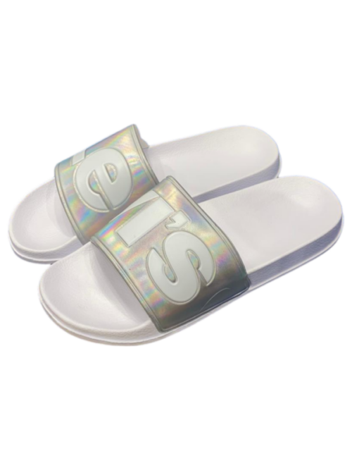 Ciabatta a fascia June bianca-argento holographic in gomma per bambina da mare-piscina con logo bianco - Levi's