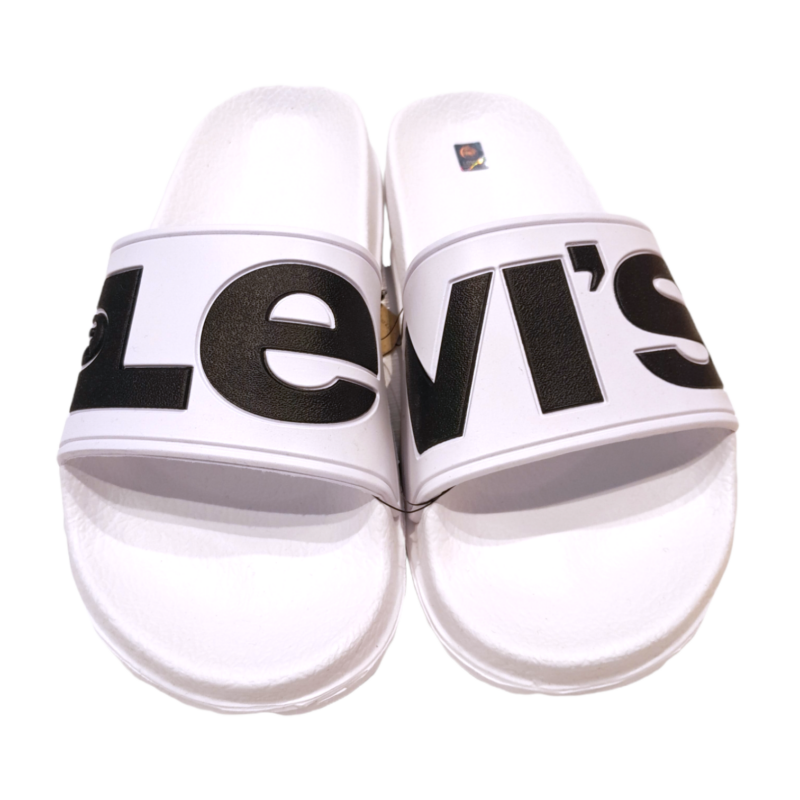 Ciabatta a fascia June bianca in gomma per bambino da mare-piscina con logo nero - Levi's 1 Ciabatta a fascia June bianca in gomma per bambino da mare-piscina con logo nero - Levi's