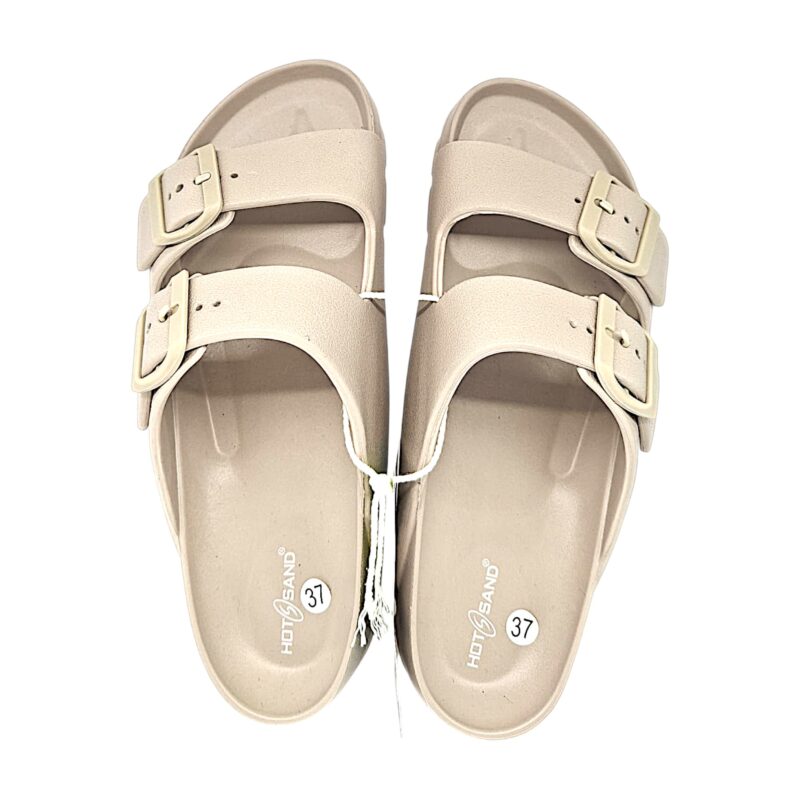 Ciabatta in gomma beige per bambina con doppia fibbia - Hotsand 1 Ciabatta in gomma beige per bambina con doppia fibbia - Hotsand
