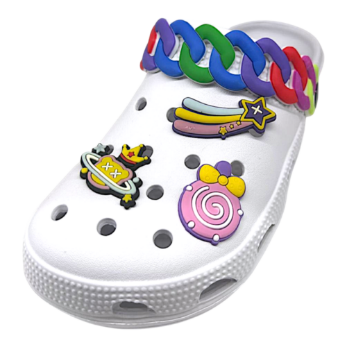 Ciabatta in gomma bianca per bambina tipo crocs con applicazioni multicolor - Hotsand 8 Ciabatta in gomma bianca per bambina tipo crocs con applicazioni multicolor - Hotsand