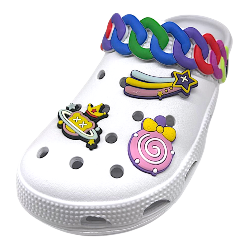 Ciabatta in gomma bianca per bambina tipo crocs con applicazioni multicolor - Hotsand 1 Ciabatta in gomma bianca per bambina tipo crocs con applicazioni multicolor - Hotsand