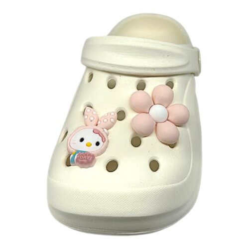 Ciabatta in gomma bianca per bambina tipo crocs con coniglietto, fiore e fascia posteriore - Jomix Shoes 2 Ciabatta in gomma bianca per bambina tipo crocs con coniglietto, fiore e fascia posteriore - Jomix Shoes
