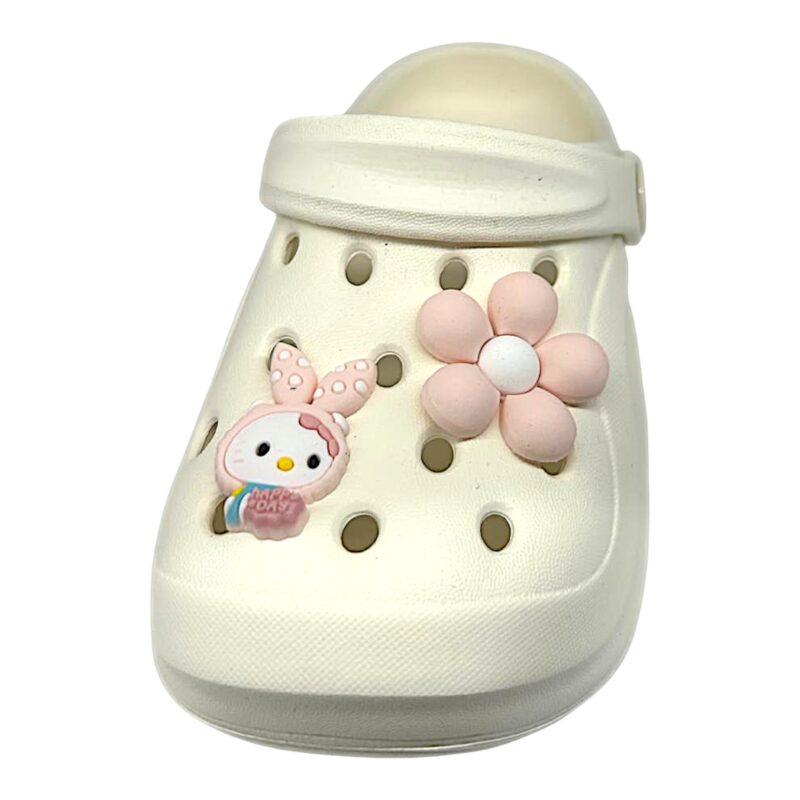 Ciabatta in gomma bianca per bambina tipo crocs con coniglietto, fiore e fascia posteriore - Jomix Shoes 1 Ciabatta in gomma bianca per bambina tipo crocs con coniglietto, fiore e fascia posteriore - Jomix Shoes