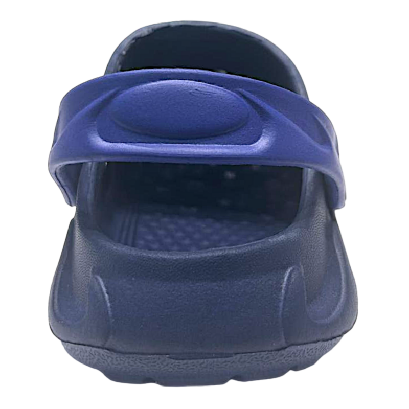 Ciabatta infradito in gomma azzurra per bambino con logo sulla fascia - Hotsand 3 Ciabatta in gomma blu-rossa per bambino tipo crocs con applicazione decorativa - Hotsand
