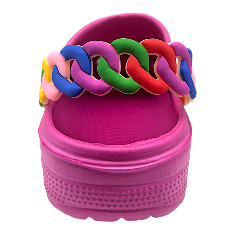 Ciabatta in gomma fucsia per bambina tipo crocs con applicazioni multicolor - Hotsand 3 Ciabatta in gomma fucsia per bambina tipo crocs con applicazioni multicolor - Hotsand