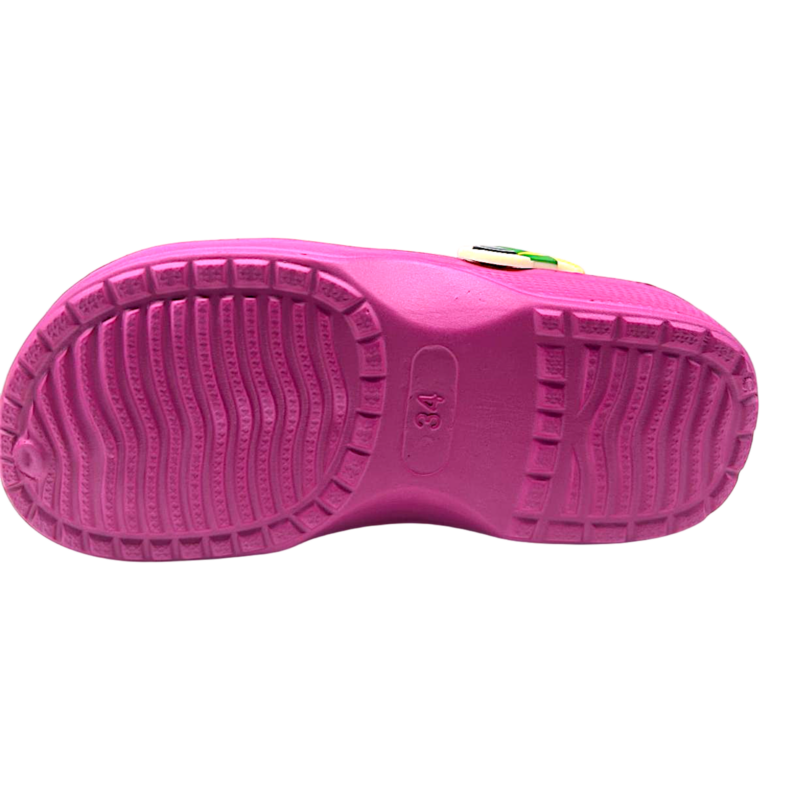 Ciabatta in gomma fucsia per bambina tipo crocs con applicazioni multicolor - Hotsand 4 Ciabatta in gomma fucsia per bambina tipo crocs con applicazioni multicolor - Hotsand