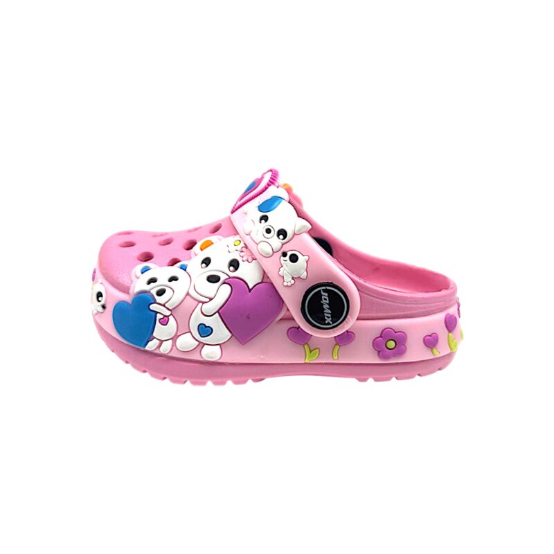 Ciabatta in gomma rosa per bambina tipo crocs con cuoricini, orsetti e fascia posteriore - Jomix Shoes 2 Ciabatta in gomma rosa per bambina tipo crocs con cuoricini, orsetti e fascia posteriore - Jomix Shoes