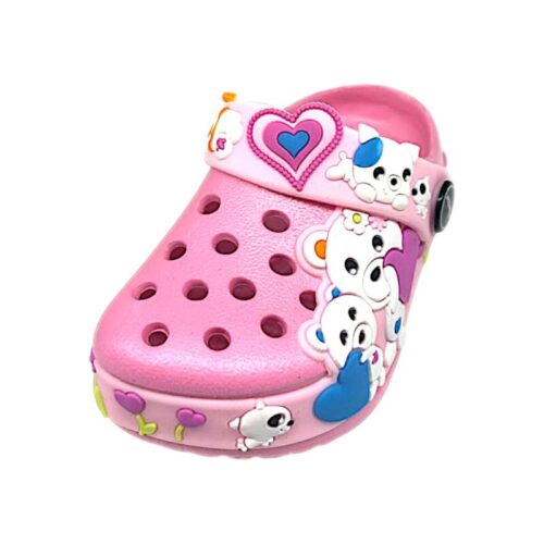 Ciabatta in gomma rosa per bambina tipo crocs con cuoricini, orsetti  e fascia posteriore - Jomix Shoes