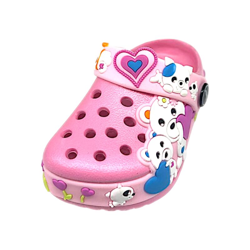 Ciabatta in gomma rosa per bambina tipo crocs con cuoricini, orsetti e fascia posteriore - Jomix Shoes 1 Ciabatta in gomma rosa per bambina tipo crocs con cuoricini, orsetti e fascia posteriore - Jomix Shoes