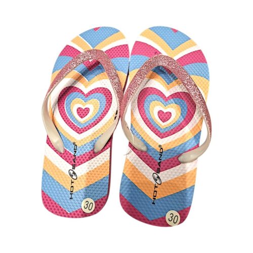 Ciabatta infradito in gomma fucsia multicolor per bambino con stampa a cuori e fascia glitter - Hotsand