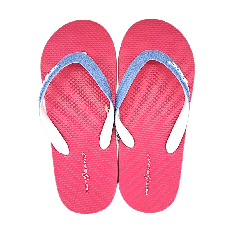 Ciabatta infradito in gomma fucsia per bambina con listini bicolore azzurro e bianco - Hotsand 1 Ciabatta infradito in gomma fucsia per bambina con listini bicolore azzurro e bianco - Hotsand