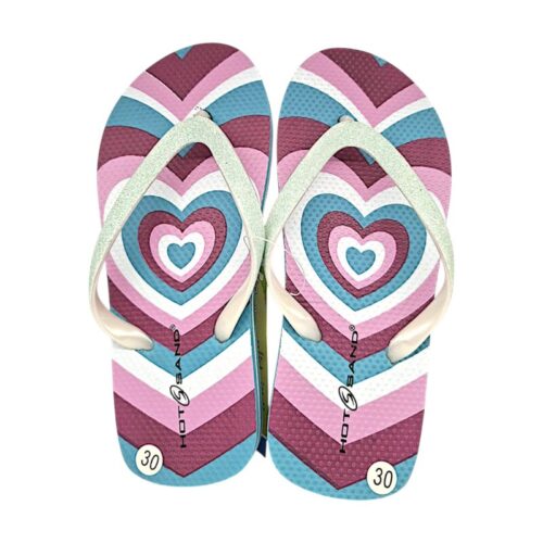 Ciabatta infradito in gomma verde Tiffany multicolor per bambina con stampa a cuori e fascia glitter - Hotsand