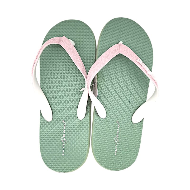 Ciabatta infradito in gomma verde per bambina con listini rosa e bianchi - Hotsand 1 Ciabatta infradito in gomma verde per bambina con listini rosa e bianchi - Hotsand