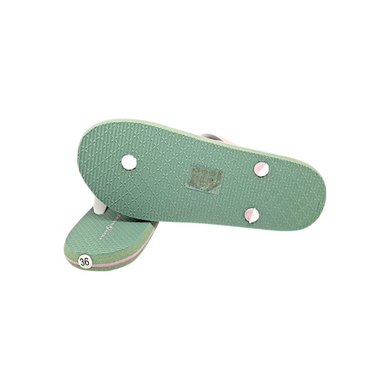 Ciabatta infradito in gomma verde per bambina con listini rosa e bianchi - Hotsand 2 Ciabatta infradito in gomma verde per bambina con listini rosa e bianchi - Hotsand