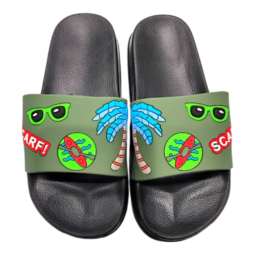 Ciabatta piscina verde militare per bambino con fantasia estiva – BACIO & BACIO
