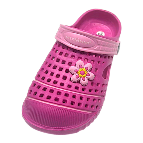 Ciabatta traforata in gomma fucsia per bambina tipo crocs con fiore decorativo - Hotsand 10 Ciabatta traforata in gomma fucsia per bambina tipo crocs con fiore decorativo - Hotsand