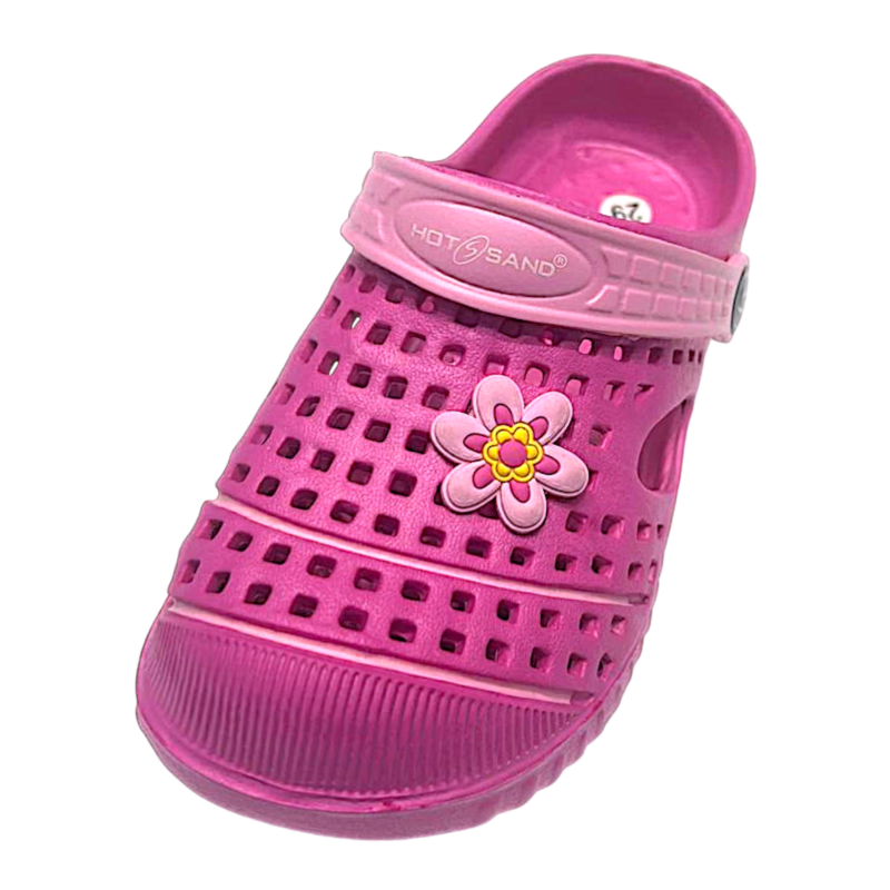 Ciabatta traforata in gomma fucsia per bambina tipo crocs con fiore decorativo - Hotsand 1 Ciabatta traforata in gomma fucsia per bambina tipo crocs con fiore decorativo - Hotsand