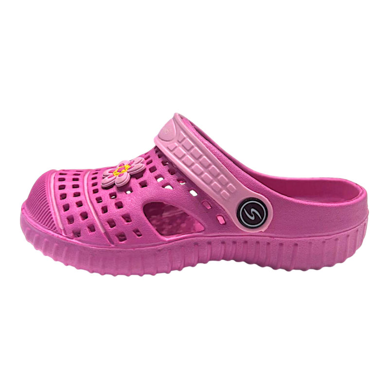 Ciabatta traforata in gomma fucsia per bambina tipo crocs con fiore decorativo - Hotsand 2 Ciabatta traforata in gomma fucsia per bambina tipo crocs con fiore decorativo - Hotsand