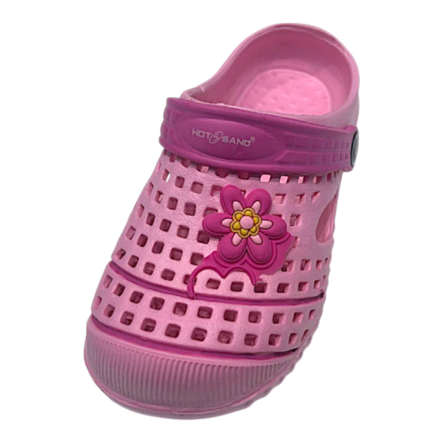 Ciabatta traforata in gomma rosa per bambina tipo crocs con fiore decorativo - Hotsand 7 Ciabatta traforata in gomma rosa per bambina tipo crocs con fiore decorativo - Hotsand