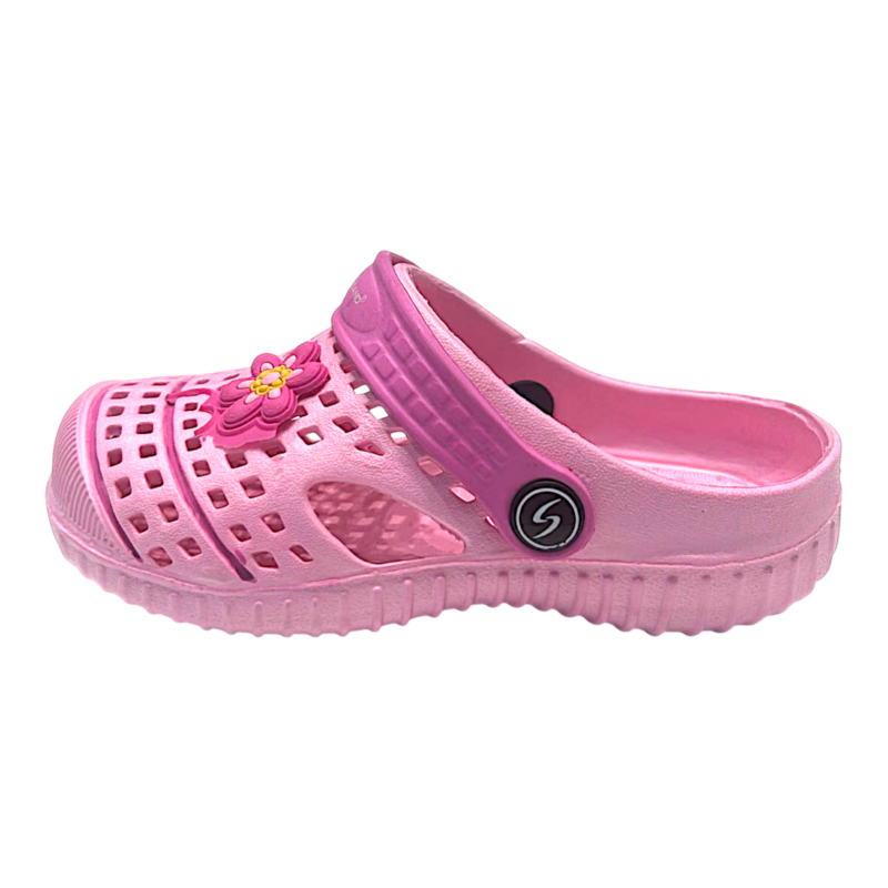 Ciabatta traforata in gomma rosa per bambina tipo crocs con fiore decorativo - Hotsand 2 Ciabatta traforata in gomma rosa per bambina tipo crocs con fiore decorativo - Hotsand