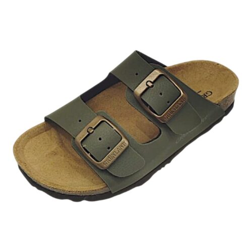 Ciabatta unisex aperta verde oliva con doppia fibbia – Grunland