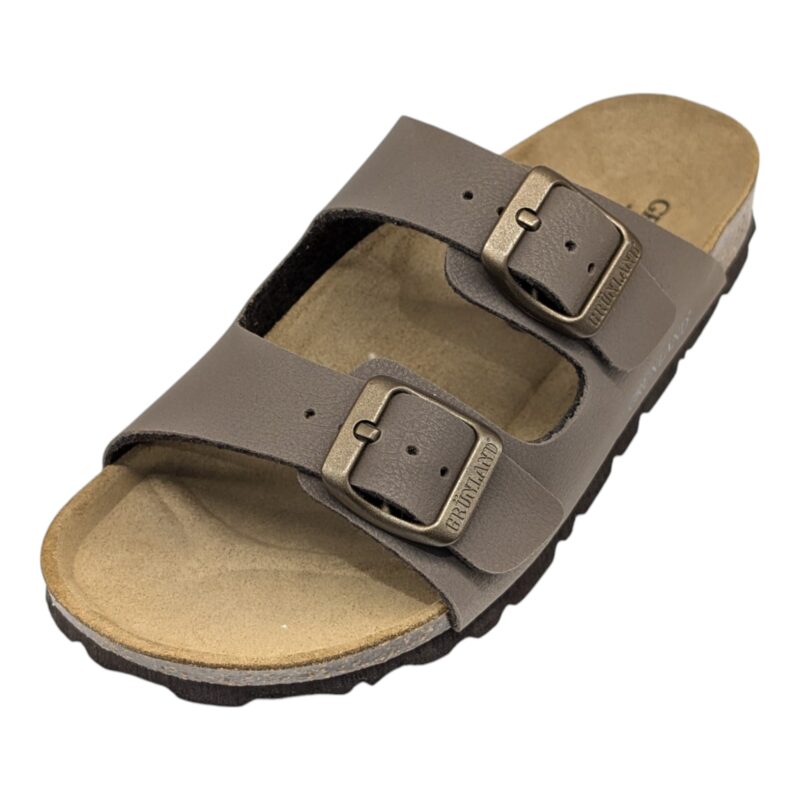 Ciabatta unisex in similpelle testa di moro aperta con fasce e fibbie - Grunland