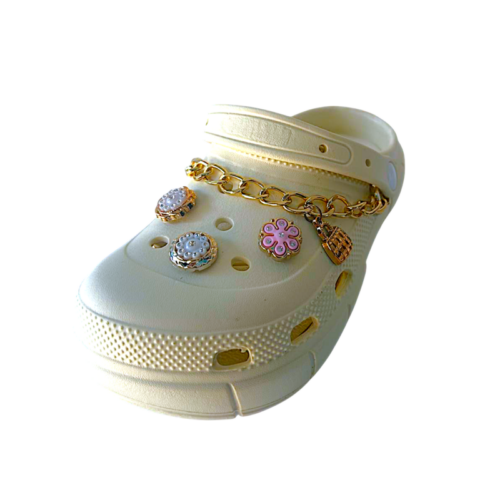 Ciabatte sabot avorio per bambina tipo crocs con gioielli  e fascia posteriore – Sesamall Shoes