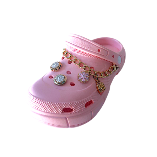 Ciabatte sabot per bambina tipo crocs rosa con gioielli e chiusura a fascia posteriore – Sesamall Shoes