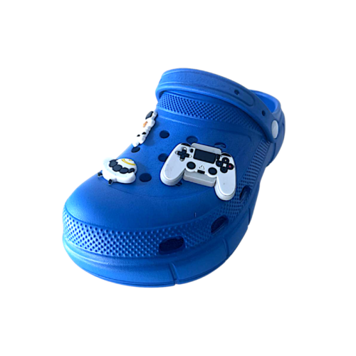 Ciabatte sabot per bambino tipo crocs blu navy a tema spazio e joystick con chiusura a fascia posteriore – Sesamall Shoes