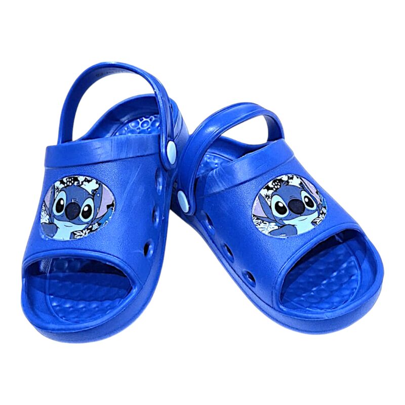 Ciabattina blu per bambina tipo Crocs a punta aperta con Stitch e fascetta posteriore – Alek Moda Silver 1 Ciabattina per bambina tipo Crocs a punta aperta stitch blu – Alek Moda Silver