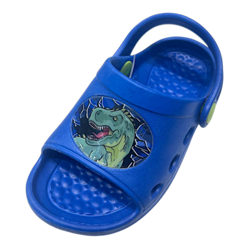 Ciabattina per bambino tipo Crocs a punta aperta con dinosauro blu – Alek Moda Silver 16 Ciabattina per bambino tipo Crocs a punta aperta con dinosauro blu – Alek Moda Silver