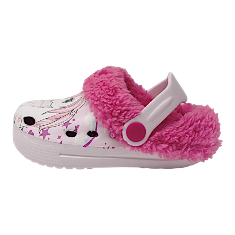 Ciabattina rosa-fucsia imbottita per bambina tipo Crocs con unicorno – Alek Moda Silver 3 Ciabattina rosa imbottita per bambina tipo Crocs con unicorno – Alek Moda Silver