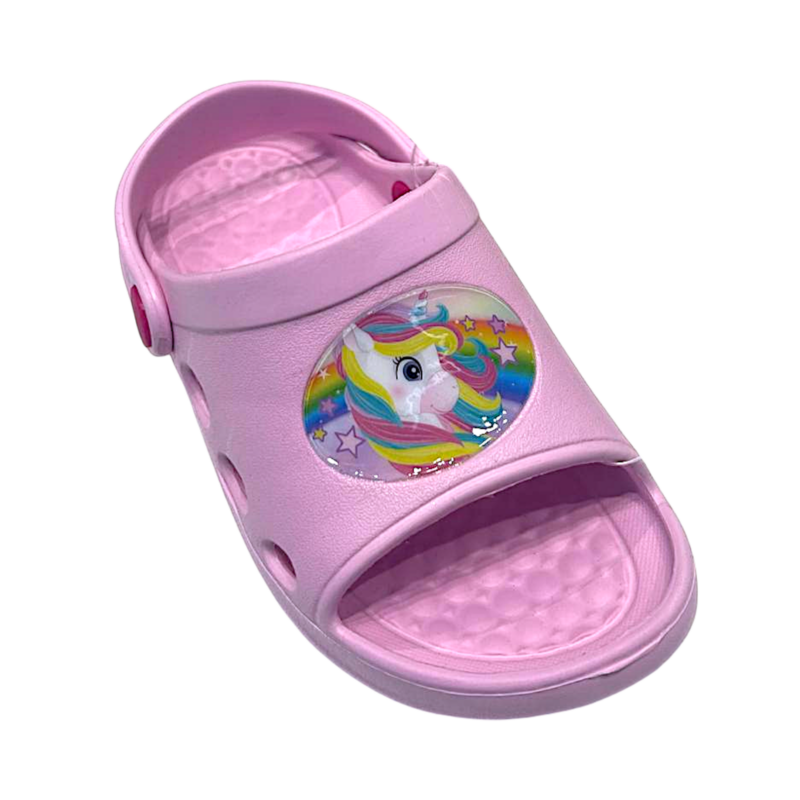 Ciabattina-sandalo rosa per bambina tipo Crocs a punta aperta con unicorno – Alek Moda Silver 1 Ciabattina-sandalo rosa per bambina tipo Crocs a punta aperta con unicorno – Alek Moda Silver