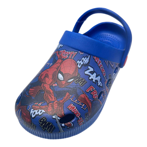 Ciabattina tipo Crocs Spider-Man blu con fascetta posteriore per bambino – Alek Moda Silver