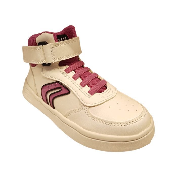 Sneakers alta colore bianco e fucsia Geox fronte