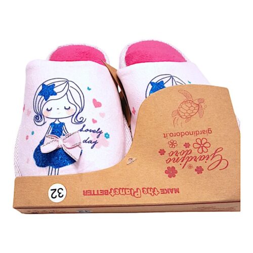 Pantofole, ciabatte per bambina soft rosa con disegno bimba - Giardino d'Oro